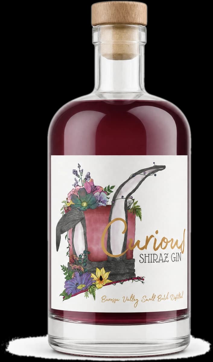 Curious Shiraz Gin bottle — deep garnet